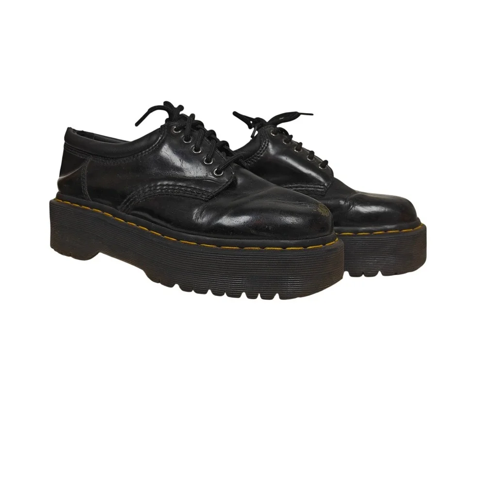 Dr. Martens 8053 Quad Platform Shoes Black Leather 5-Eye Oxford Mens 6 Womens 7